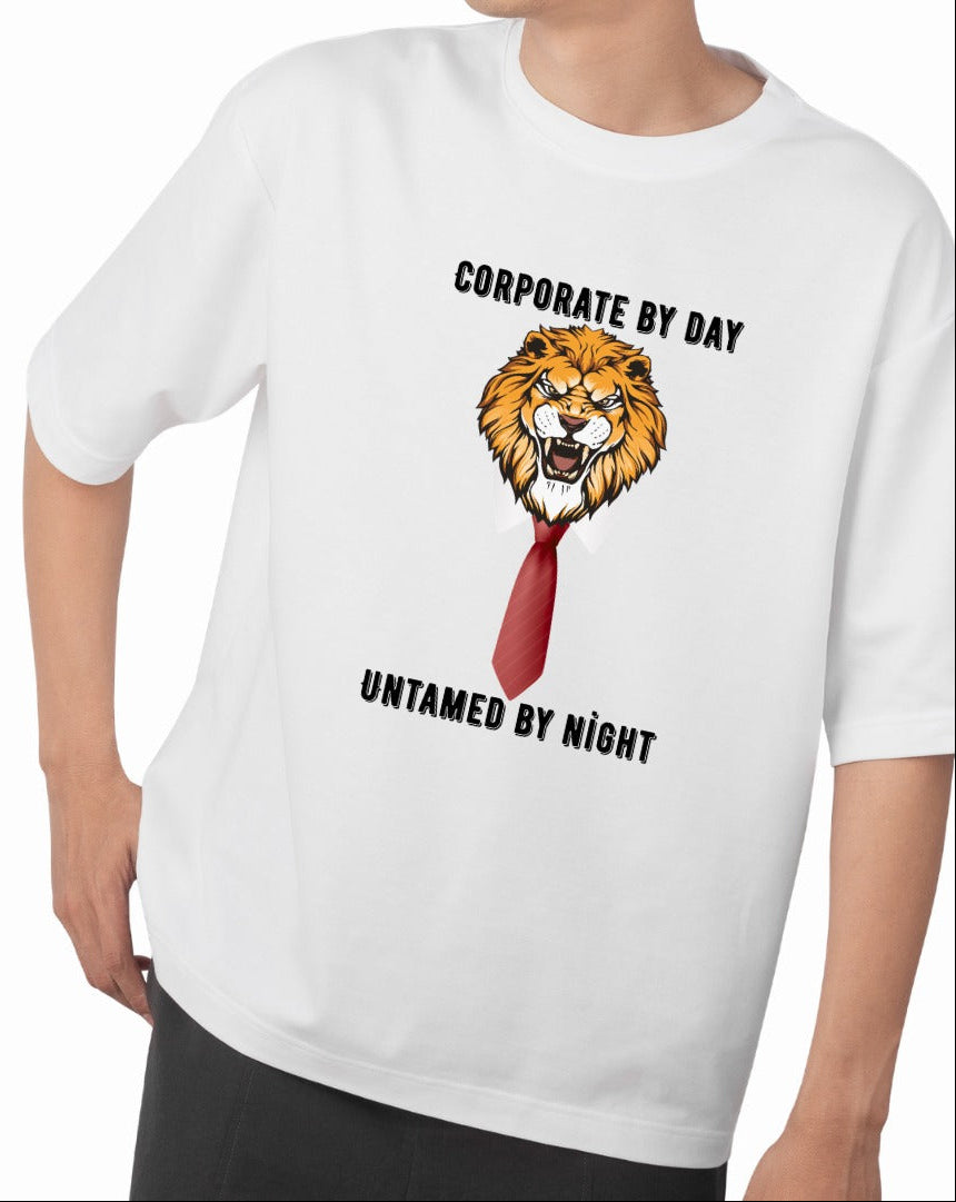 Corporate by Day, Untamed by Night T-Shirt - Office Lion Meme Graphic Tee