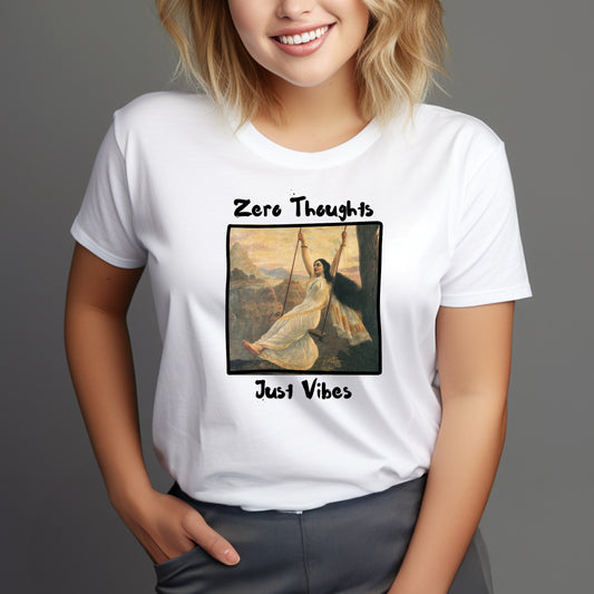 Zero Thoughts Just Vibes T-Shirt | Mohini on a Swing | Raja Ravi Varma Art Meme | 240 GSM Oversized Tee